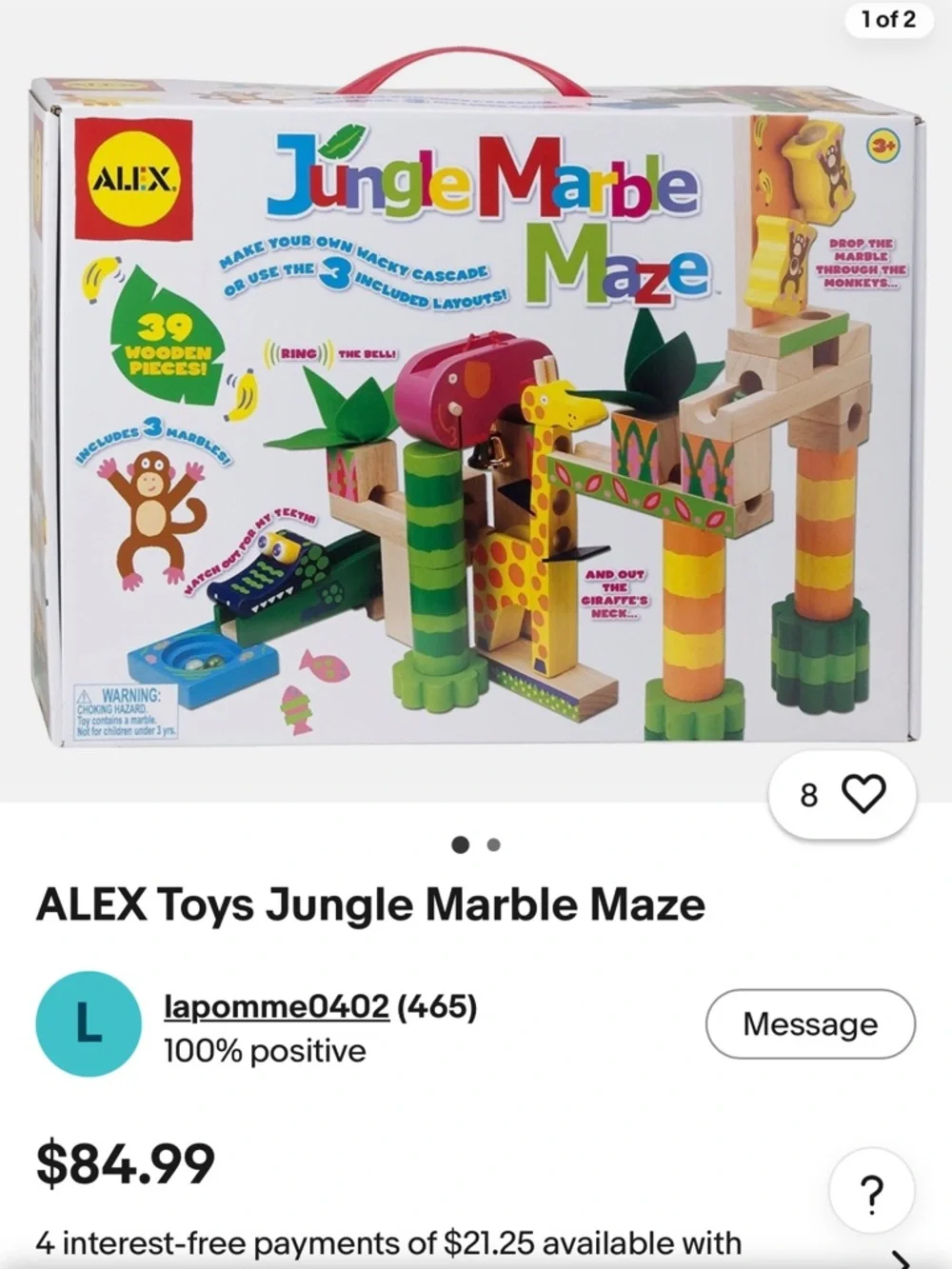 Alex toys wooden jungle Marble Run Toy - make your own run!